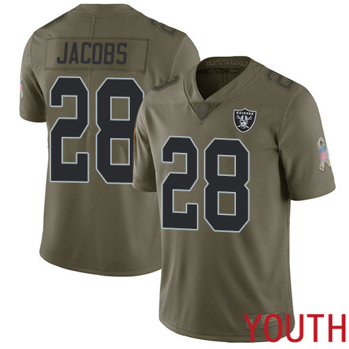 Oakland Raiders Limited Olive Youth Josh Jacobs Jersey NFL Football #28 2017 Salute to Service Jersey->youth nfl jersey->Youth Jersey